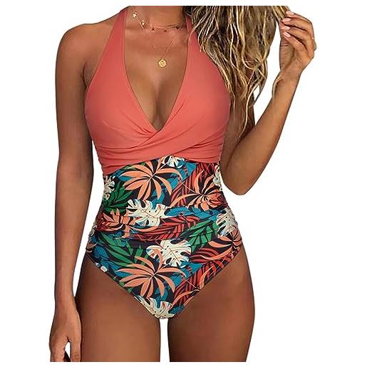 VhoMes women one piece set swimsuit print backless puch up solid sexy women's swimwear bandage ruched female bathing suit beachwear