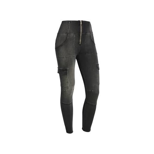 WR.UP freddy - jeans push up stile cargo vita alta e lunghezza 7/8, donna, denim scuro, small