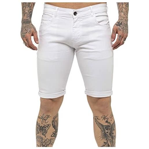 BRAND KRUZE pantaloncini da uomo slim fit elasticizzati casual in cotone chino pantaloni estivi da lavoro intelligenti, bianco, 28w