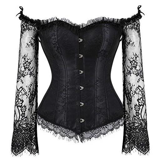WLFFW bustino corsetto gotico corpetto in pizzo donna maniche lunghe (eu(34-36) m, nero)