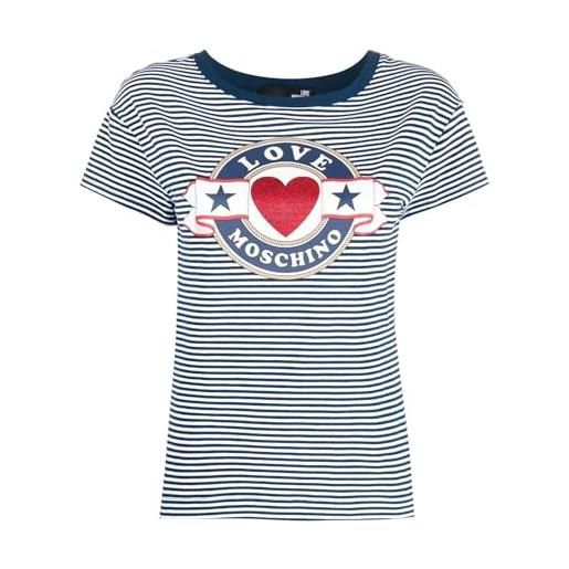 Love Moschino boxy fit-maglietta a maniche corte t-shirt, bianco/blu, 52 donna