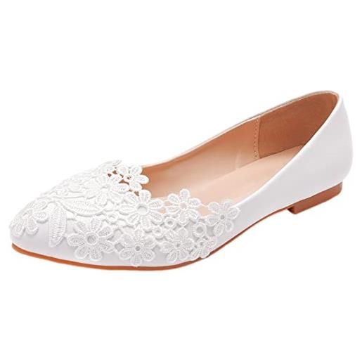 Jamron donna elegante perle scarpe da sposa pumps suola morbida ballerine a punta bianco sn070435 eu39.5