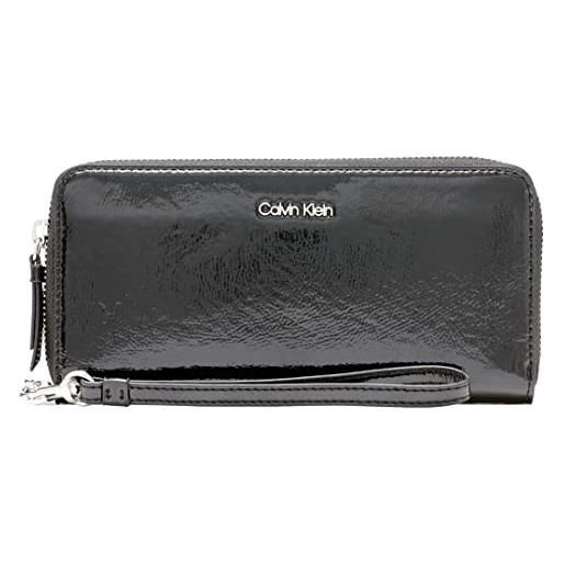 Calvin Klein portachiavi zip around key item saffiano continental-portafoglio con cerniera e cinturino da polso donna, nero