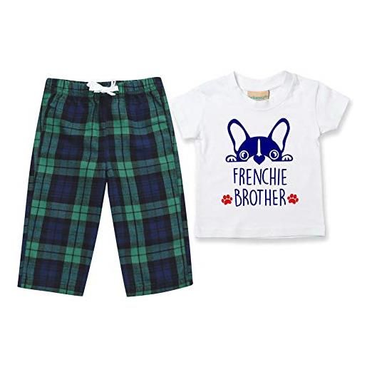 60 Second Makeover Limited frenchie - pigiama per bambini, motivo scozzese, con bulldog francese, verde, 18-24 months