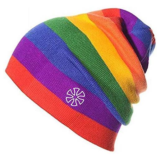 AILOVA berretto arcobaleno lavorato a maglia, doppio cappuccio berretto da sci pattinaggio striscia cappello berretto genitore-figlio per circonferenza della testa 55-61 cm (rosso)