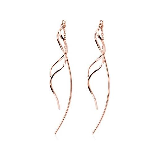 SLUYNZ 925 argento curva infila orecchini catena per le donne ragazze adolescenti penzolare onda orecchini nappa (c-rose gold)