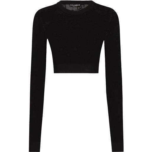 DOLCE & GABBANA cropped mesh-stitch viscose sweater with all-over jacquard dg logo