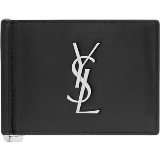SAINT LAURENT portafoglio con portasoldi con cassandre in pelle nera