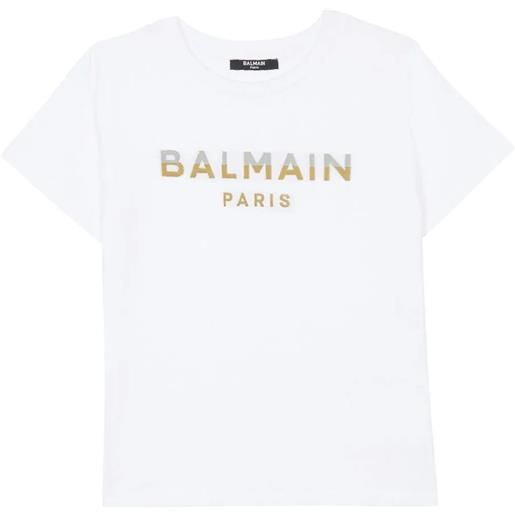 BALMAIN KIDS t-shirt balmain paris in jersey con stampa metallizzata