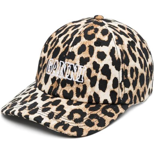 GANNI cappello da baseball leopard con logo