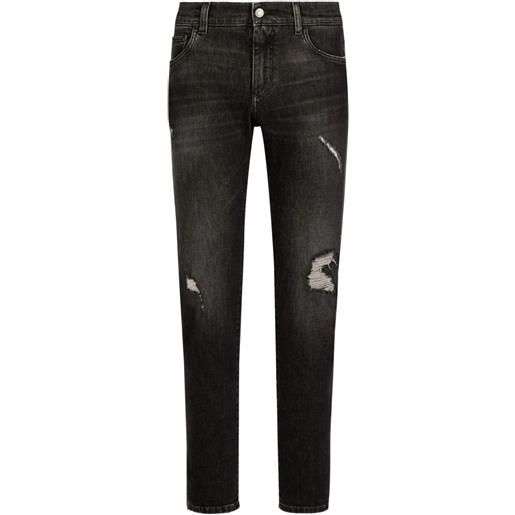 DOLCE & GABBANA jeans slim fit in denim stretch con abrasions