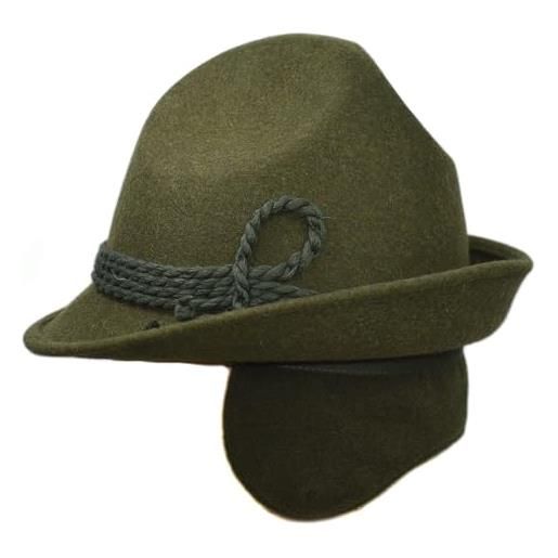 Melegari cappello tirolese berghut | con paraorecchie interno | cappello da foresta | cappello alpino | uomo donna | estate/inverno (60, verde loden)