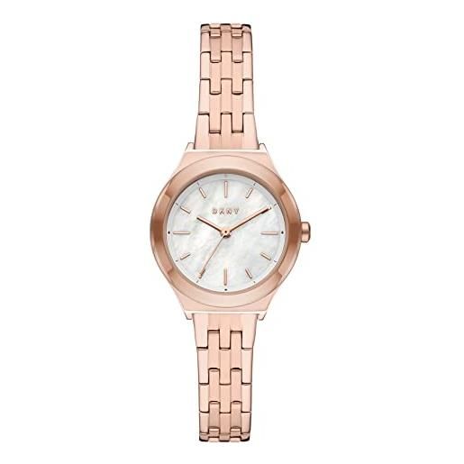 DKNY orologio parsons da donna, movimento a tre lancette, cassa in acciaio inossidabile oro rosa 28 mm con bracciale in acciaio inossidabile, ny2977