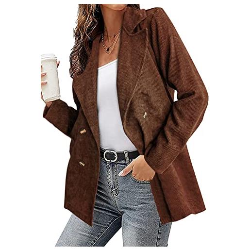YMING donne casual blazer vintage giacca velluto a coste manica lunga fronte aperto lavoro ufficio blazer risvolto button down giacca caffè xl
