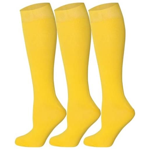 Mysocks - calzini unisex 3 paia di ginocchia, tinta unita, colore: giallo