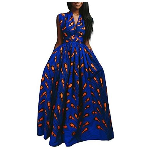 OLIPHEE vestito lungo senza maniche stile siciliano disegno di croce dietro con stampa etnica per donna e ragazze piuma arancio m