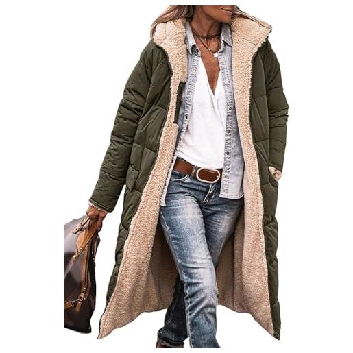 DAMGA abbigliamento moda invernale 2023 da donna cappotto lungo in pile di shearling oversize giacche cardigan a maniche lunghe (color: military green, size: large)