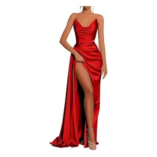 KURFACE abito da sposa abito da sposa sirena spalla fredda senza spalline senza maniche lungo prom dress per le donne wsx419, rosso, 34