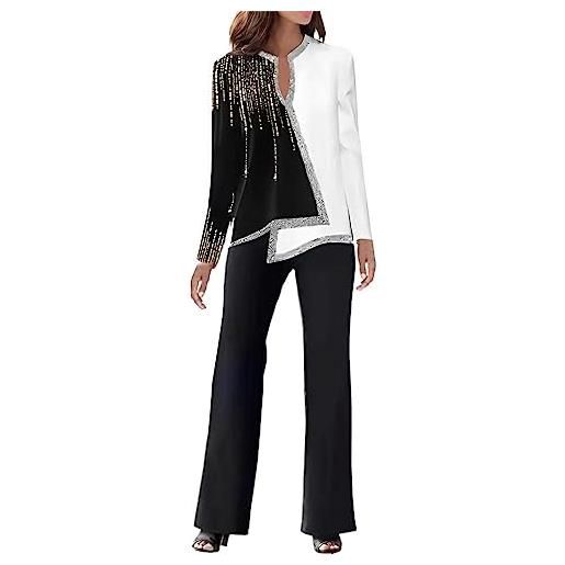 MJGkhiy tailleur donna eleganti taglie forti set completo tuta donna pantaloni e giacca da cerimonia maniche lunghe ufficio e tailleur outfits con tasche completi di pantaloni da cerimonia