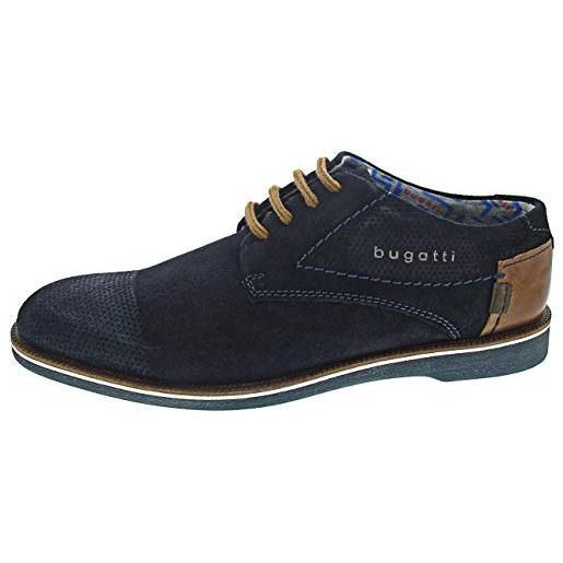bugatti uomo scarpe in pelle scamosciata con nabuk e cuoio, derby comfort dal design casual, blu scuro, 44 eu