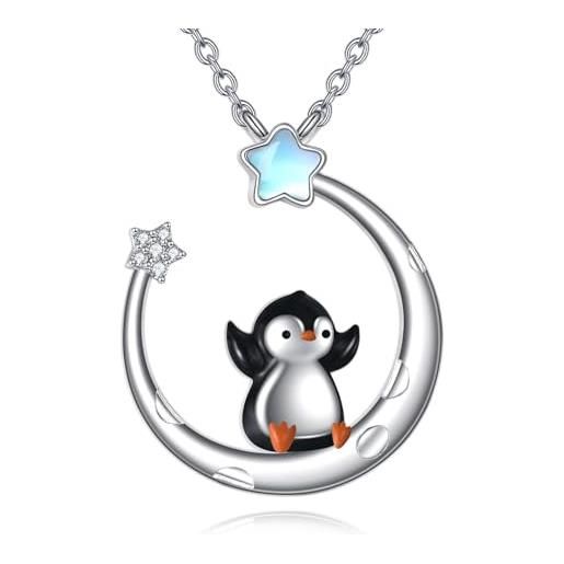 YAFEINI collana con pinguino, in argento sterling, con ciondolo a forma di pinguino, con pietra di luna, ideale come regalo per donne, ragazze, figlie, argento sterling