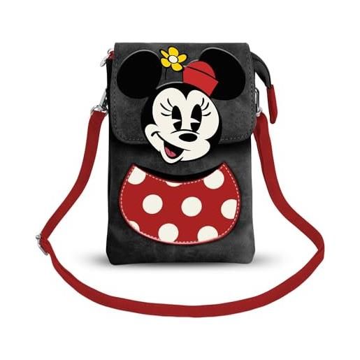 Disney minni mouse face-borsa porta cellulare, nero, 12 x 20 cm
