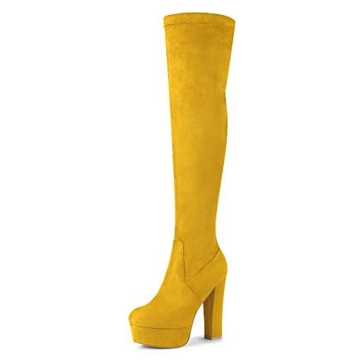 Allegra K stivali alti da donna con plateau e tacco a blocco, giallo, 38.5 eu