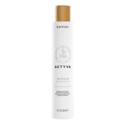 Kemon - actyva purezza shampoo, antiforfora ad azione esfoliante e purificante del cuoio capelluto, a base di pepe nero e tè verde - 250 ml