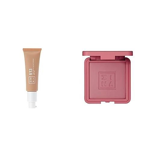 3ina makeup - the tinted moisturizer spf30 613 + the blush 362 - bb cream nudo - fondotinta idratante con acido ialuronico - rosa - fard in polvere mineralizzato - vegan - cruelty free
