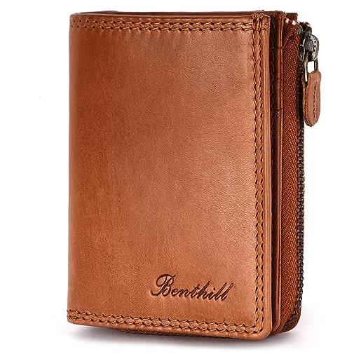 Benthill piccola portafoglio in vera pelle | donna & uomo con protezione rfid | 7 scomparti per carte di credito | portafoglio sottile incl. Confezione regalo, color: marrone