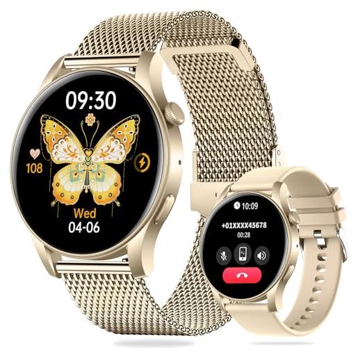 Meetown smartwatch donna, 1.43" hd 466 * 466 smartwatch con chiamate alex, 107+ modalit sportive, ip67 impermeable orologio smartwatch e ossigeno nel sangue/monitor del sonno per android ios (2 cinturini)