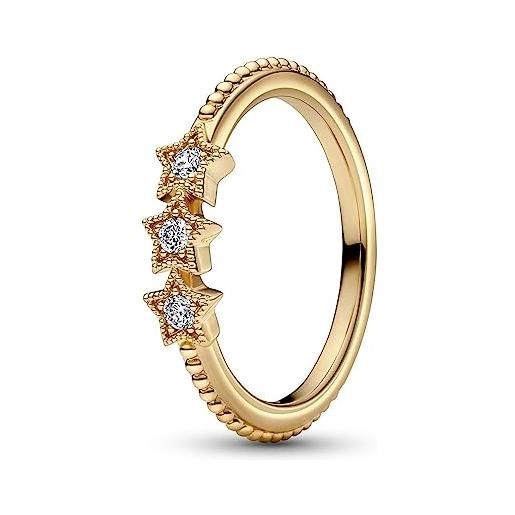 Pandora anello placcato oro 14 carati con zirconi cubici trasparenti, argento, nessuna pietra preziosa