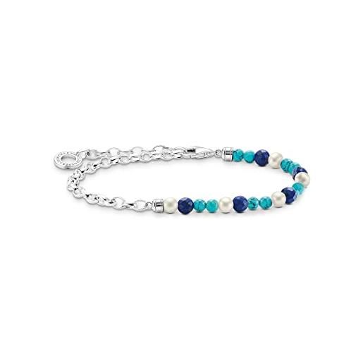 Thomas sabo bracciale con perline blu e perle bianche a2100-056-7, kleine, argento sterling, nessuna pietra preziosa
