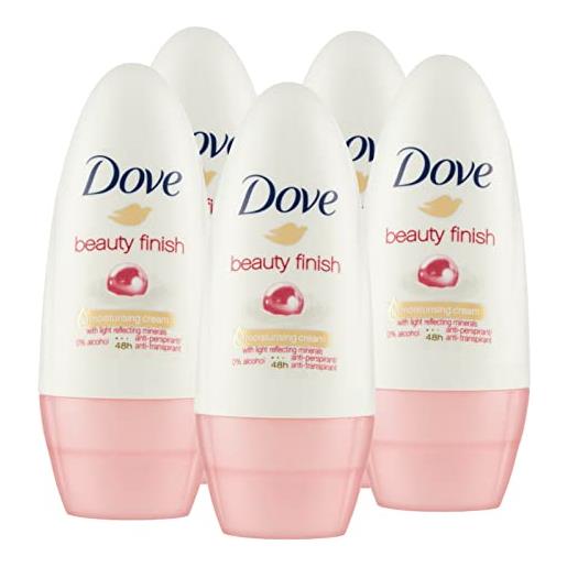 Dove 5x Dove deodorante roll-on beauty finish 48h con minerali 0% alcol antitraspirante - 5 flaconi da 50 ml