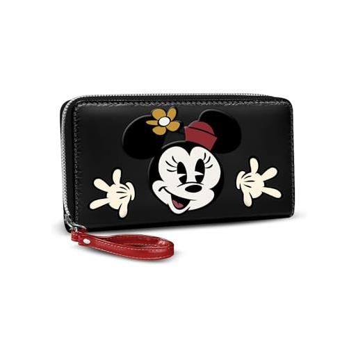 Disney minni mouse face-portafoglio essenziale, nero, 19 x 10 cm