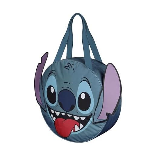 Disney lilo e stitch face-borsa da spiaggia jumbo, blu, 53 x 50 cm, capacità 42 l