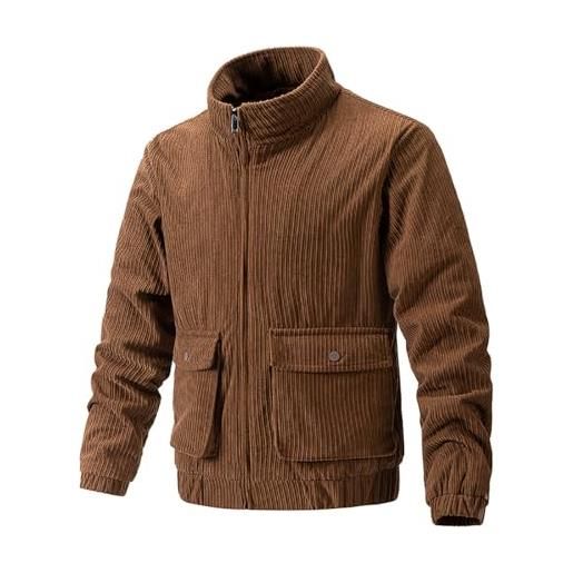 KINLYBO giacche da uomo in velluto a coste invernali termiche a maniche lunghe con cerniera cappotti con tasche, verde militare, xxl