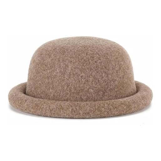 Plancholo cappello fedora in lana da donna, caldo cappello invernale con fibbia floppy, marrone, taglia unica