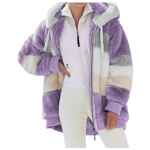 Luotelk donna cappotto caldo giacca invernale peluche moda felpa con cappuccio sciolto spesso cerniera giacche e cappotti con tasche(4xl)