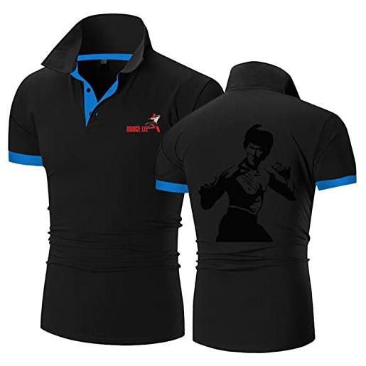 GLLUSA polo da golf da uomo t-shirt per bruce lee stampa risvolto manica corta rugby t-shirt polo casual maglietta sportiva - regali per adolescenti-black||xl