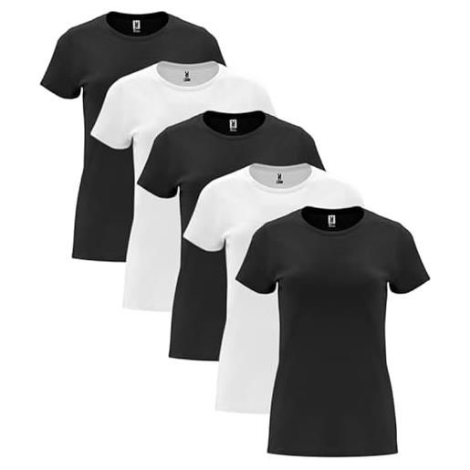 I-DENIS 5 maglietta maniche corta, t-shirt 100% cotone, girocollo, donna (confezione da 5) (m, bianco)