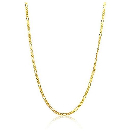 OROVI orvoi, collana tipo figaro, da donna, in oro giallo, 14 carati (585), diamantata, 1,1 mm di larghezza e 45 cm di lunghezza