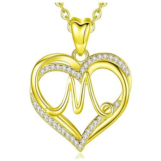 INFUSEU collana donna con lettere m, nome 18k oro doppio cuore lettera gioielli ciondolo alfabeto cubic zirconia cz romantici regali per donne fidanzate ragazze