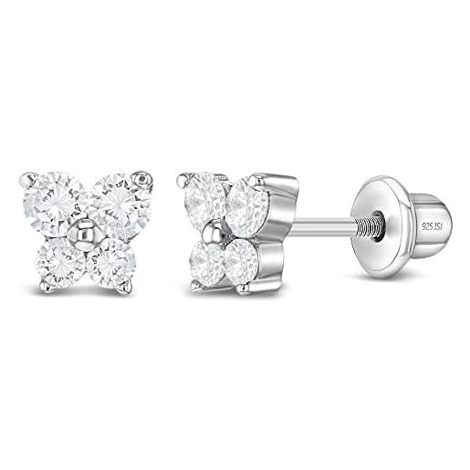 In Season Jewelry orecchini eleganti in argento sterling 925 con zirconia cubica da 5 mm, a forma di farfalla, per bambini e bambine, zirconia cubica