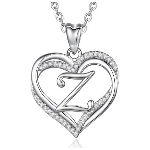 INFUSEU z collana, ciondolo lettera a-z alfabeto capitale gioielli doppio cuore iniziali collane cubic zirconia romantici regali per donne, catena da 20 pollici