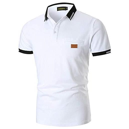 GNRSPTY polo da uomo manica corta scollatura cuciture a contrasto basic golf poloshirt camicia tennis t-shirt estate, bianco 1,3xl