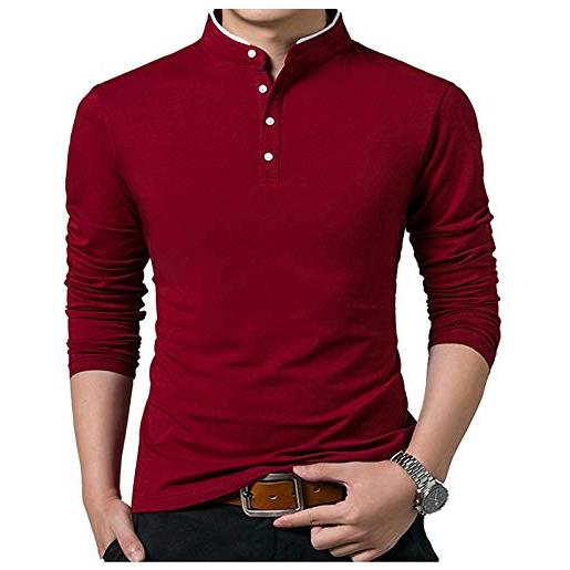 VANVENE polo casual da uomo henry camicie regular fit manica lunga/corta moda plain top, a-bianco, s