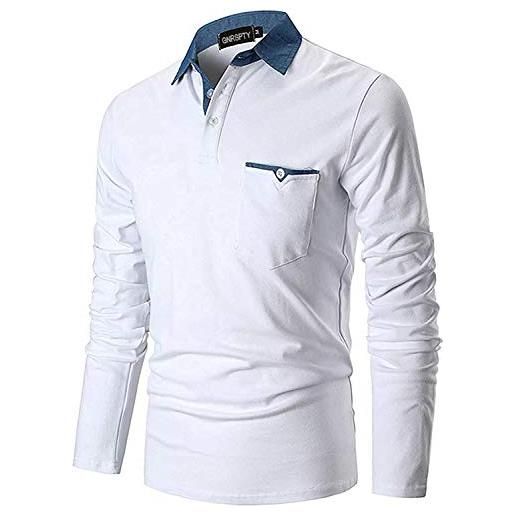 GNRSPTY polo manica lunga uomo maglietta denim collare maglia elegante cotone t-shirt golf tennis lavoro camicia, vino rosso, xxl