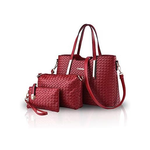 NICOLE & DORIS moda donne borse 3 pz set borsa grande capacità tote bag crossbody bag semplice frizione delle signore borsa borse a tracolla, rosso (vino rosso), large