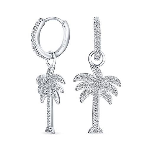 Bling Jewelry orecchini a forma di albero della palma con pave di cz cubico hawaiano huggie mini hoop pendenti goccia charm per donne adolescenti. 925 argento